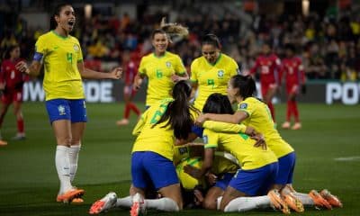 Jogadoras do Brasil comemoram gol contra o Panamá pela Copa do Mundo Feminina 2023