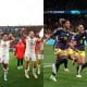 Na imagem, momentos das comemorações de Marrocos e Colômbia na Copa do Mundo Feminina.
