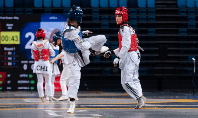 Nivea Barros em ação nos Jogos Mundiais Universitários de Chengdu taekwondo