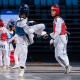 Nivea Barros em ação nos Jogos Mundiais Universitários de Chengdu taekwondo