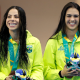 Ingrid Oliveira e Giovanna Pedroso sorriem com a medalha no peito após Jogos Pan-Americanos de Santiago-2023