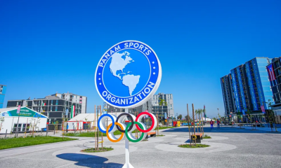 Logo da PanAm Sports na Vila Pan-Americano dos Jogos Pan-Americanos de Santiago 2023
