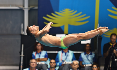 Rafael Fogaça durante execução nos saltos ornamentais dos Jogos Pan-Americanos de Santiago-2023