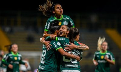 Palmeiras comemora vitória sob Olímpia pela Libertadores Feminina (Foto: Reprodução/Conmebol)