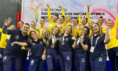 Brasil impressiona ao conquistar ouro por Conjuntos no Sul-Americano de ginástica rítmica (Foto: Instagram/@cbgisnastica)