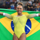Rebeca Andrade comemora o ouro no salto nos Jogos Pan-Americano