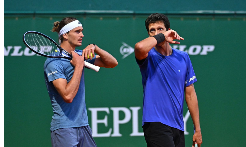 Marcelo Melo e Alexander Zverev em ação no Masters 1000 de Monte Carlo