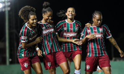 Jogadoras do Fluminense celebrando um dos gols da vitória sobre o Palmeiras pelo Brasileiro Feminino (Marina Garcia/Fluminense)