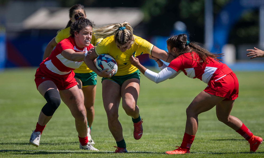 Yaras, da seleção brasileira de rúgbi sevens, em ação na etapa de Madri do Circuito Mundial