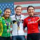 O pódio do Pan-Americano de Ciclismo Estrada: Lauren Stephens, Wellyda Rodrigues e Catalina Soto