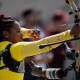 Ane Marcelle dos Santos durante disputa por equipes femininas do tiro com arco no Pré-Olímpico para Paris-2024