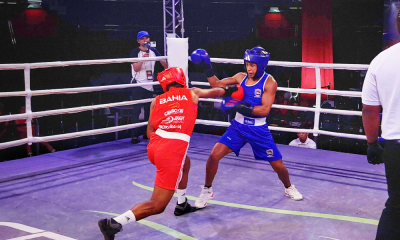 Combate entre Haziel Santos, da Bahia, e Queila Braga, de São Paulo, no Brasileiro Elite de boxe (Foto: Camila Nakazato)