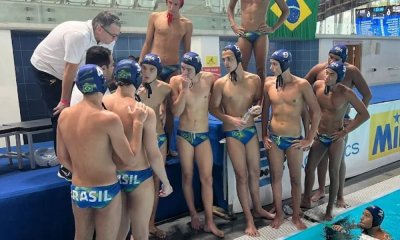 Jogadores da seleção brasileira de polo aquatico sub-16