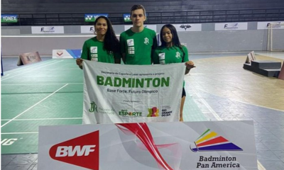 trio brasileiro no Aberto da Venezuela de Badminton