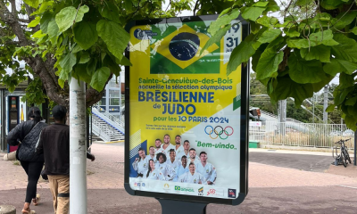 cartaz da comuna de Sainte-Geneviève-des-Bois sobre a seleção brasileira de judô