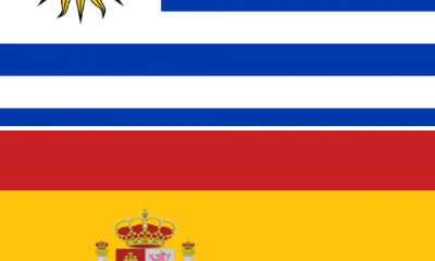 Bandeiras de Uruguai e Espanha