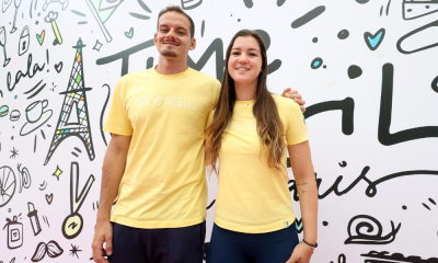 Marcus D'Almeida e Ana Luiza Caetano na Vila dos Jogos Olímpicos de Paris-2024 (Foto: Gaspar Nóbrega/COB)
