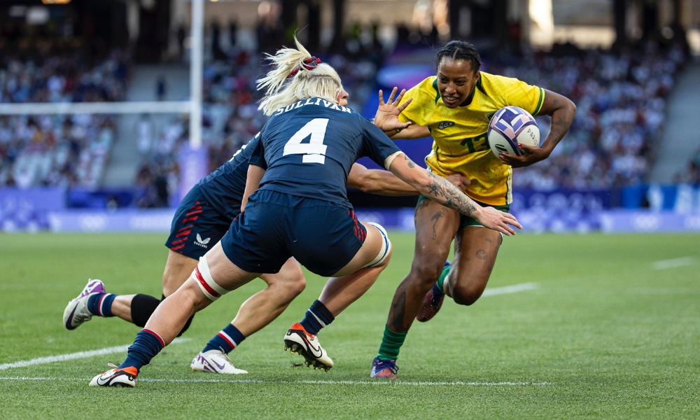 Seleção brasileira de rugby sevens em partida dos Jogos Olímpicos de Paris-2024 (Bruno Ruas/Brasil Rugby)