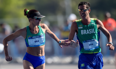 Caio Bonfim e Viviane Lyra, integrantes da equipe brasileira da marcha atlética (Alexandre Loureiro/COB)