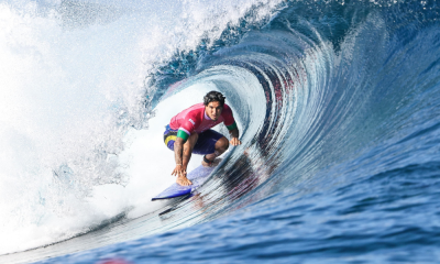 Gabriel Medina pegando tubo no taiti durante os Jogos Olímpicos de Paris-2024