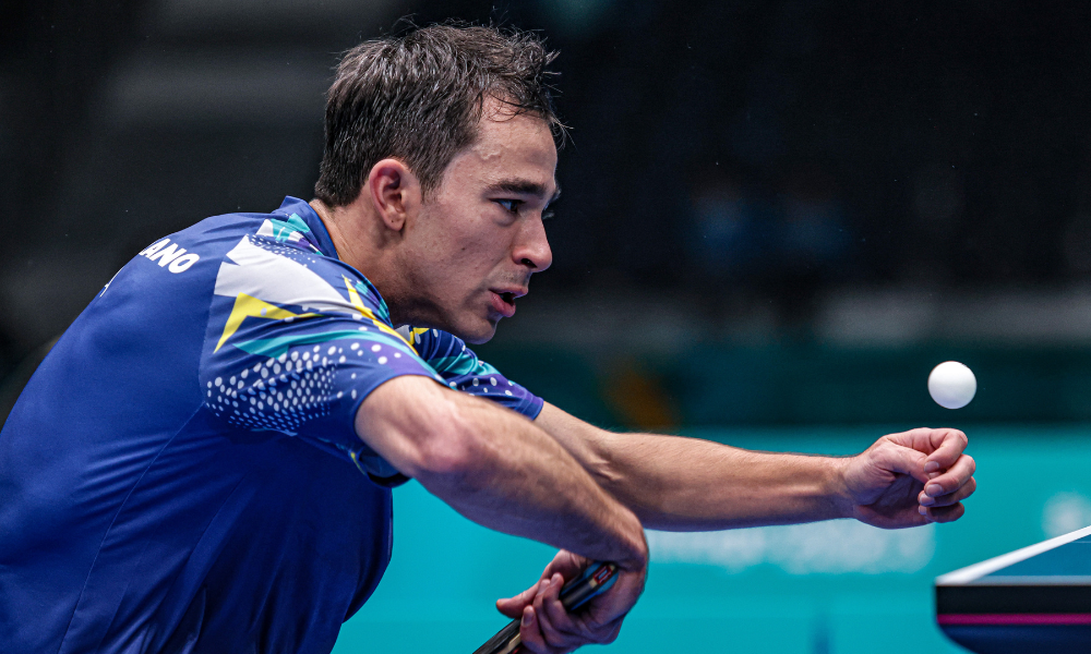 Hugo Calderano no torneio olímpico de tênis de mesa em Paris-2024