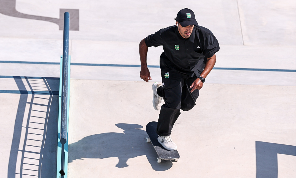 Kelvin Hoefler em ação na final do skate street masculino dos Jogos Olímpicos de Paris-2024