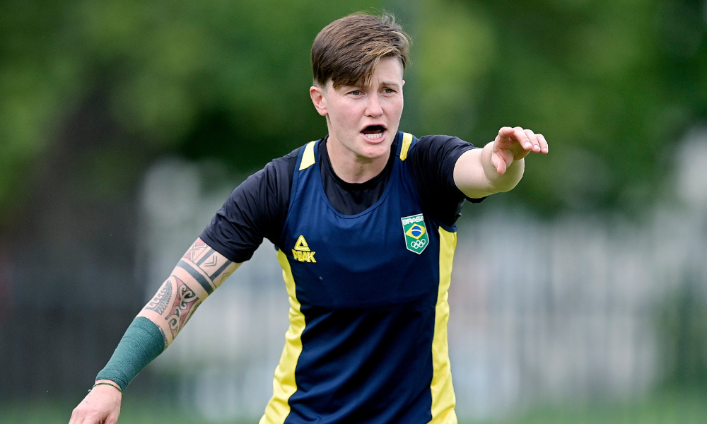 Raquel Kochhann em treino da Seleção Feminina de rugby sevens