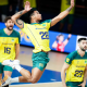 Darlan ataca bola no amistoso entre Brasil e Alemanha de vôlei masculino