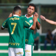 Jogadores do Palmeiras comemoram gol no Brasileirão Sub-20