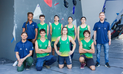 Seleção brasileira juvenil de escalada, de Raul de Morais e Giulia Solera, esportiva durante treinamentos para o Mundial Juvenil (Guiyang, China), em Curitiba (Foto: Aline Machado/CBEscalada)