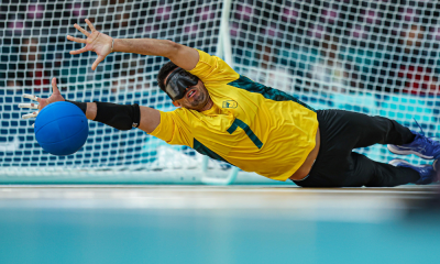 Equipe masculina do Brasil de goalball na partida contra o Irã pelos Jogos Paralímpicos de Paris-2024 (Foto: Wander Roberto/CPB)