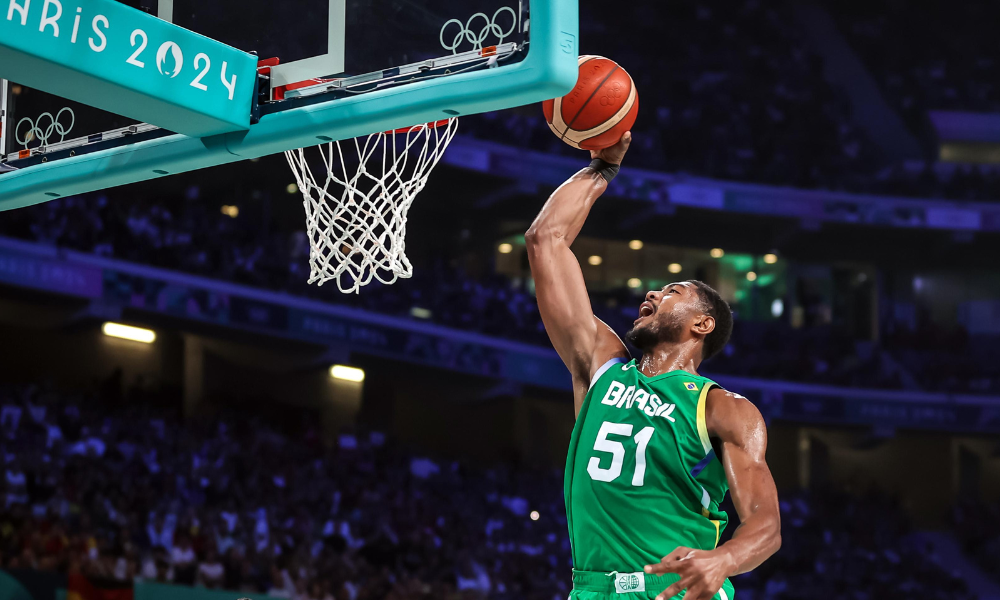 Bruno Caboclo, maior destaque do Brasil no duelo contra o Japão pelos Jogos Olímpicos de Paris-2024 (Foto: Gaspar Nóbrega)