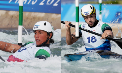 Ana Sátila e Pepê Gonçalves, representantes do Brasil na canoagem slalom dos Jogos Olímpicos de Paris-2024 (Fotos: Luiza Moraes/COB e Alexandre Loureiro/COB)