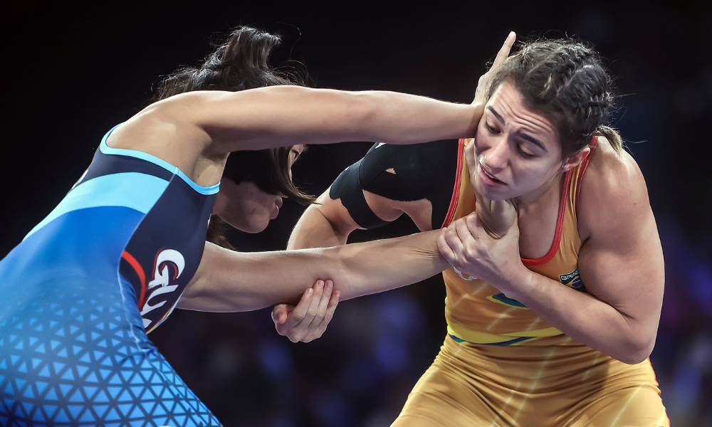 Giullia Penalber em ação no wrestling dos Jogos Olímpicos de Paris-2024