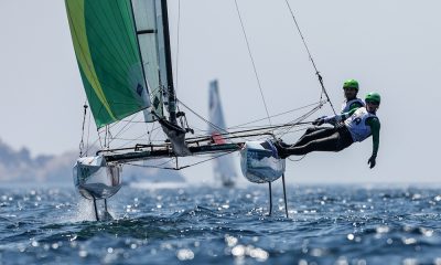 Na imagem, João Siemsen e Marina Arndt na sua embarcação da Nacra 17.