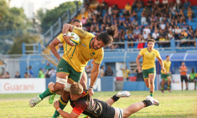 JOgador da seleção brasileira de rugby em ação