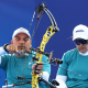 Jane Karla e Reinaldo Charão competindo no tiro com arco composto open misto dos Jogos Paralímpicos de Paris-2024