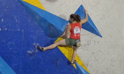 Atleta disputando o Brasileiro de escalada boulder