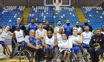 Equipe do Brasil no Sul-Americano de basquete em cadeira de rodas, na Colômbia (Divulgação/CBBC)