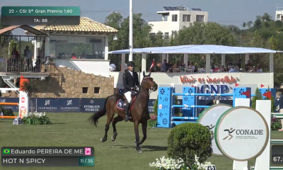 Eduardo de Menezes em ação em Grand Prix de hipismo saltos