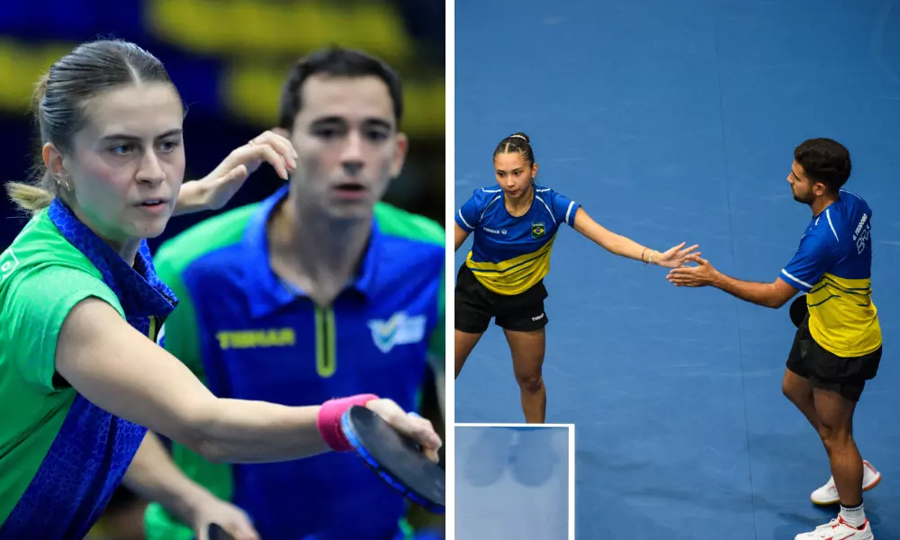 Hugo Calderano e Bruna Takahashi vão enfrentar Giulia Takahashi e guilherme Teodoro na final das duplas mistas no Pan-Americano de tênis de mesa