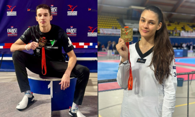 João Victor Diniz e Maria Clara Pacheco com medalhas de ouro no Aberto da Holanda de taekwondo