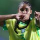 Tarciane comemora o gol marcado no empate de 1 a 1 entre Brasil e Colômbia em amistoso de futebol femininom disputado em Vitória