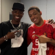 Yago e Vini Jr. em encontro antes da partida entre Real Madrid e Estrela Vermelha pela Euroliga