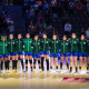 Seleção brasileira de handebol feminino no jogo entre Brasil e Romênia no