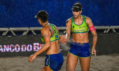 Tainá e Andressa em ação na etapa do Rio de Janeiro do Elite 16 (Foto: Beach Volleyball World)