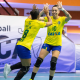 Comemoração das jogadoras brasileiras no Sul-Centro Americano Feminino de handebol (Bruno Ruas/CBHb)