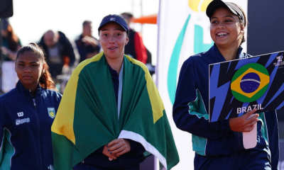 Ana Cruz, Pietra Rivoli e Nauhany Silva do Brasil na Billie Jean King Cup Junior