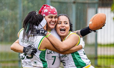 jogadoras do Valkyrias comemoram touchdown na Copa do brasil de flag football feminino