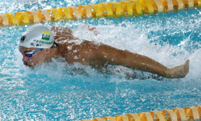 Gabriel Bandeira durante a prova dos 100m borboleta no Campeonato Brasileiro Loterias Caixa de natação | Foto: Gaspar Nóbrega/CPB